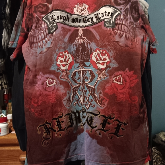 Afliction Rare Remetee laugh now cry later htf unique t-shirt L - Picture 1 of 5
